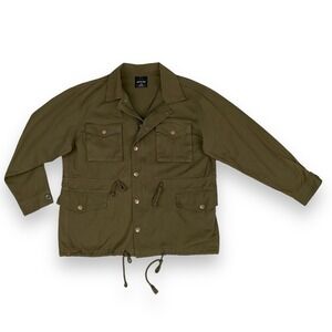 Active USA‎ Jacket Men Large Olive Green Zip Snap Long Sleeve Twill Collar